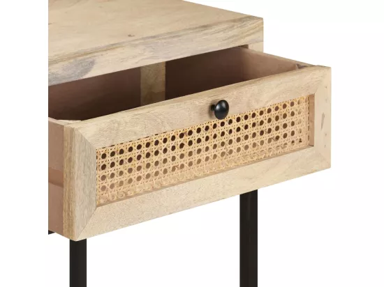 Table console 100x35x76 cm Bois de manguier et canne naturelle