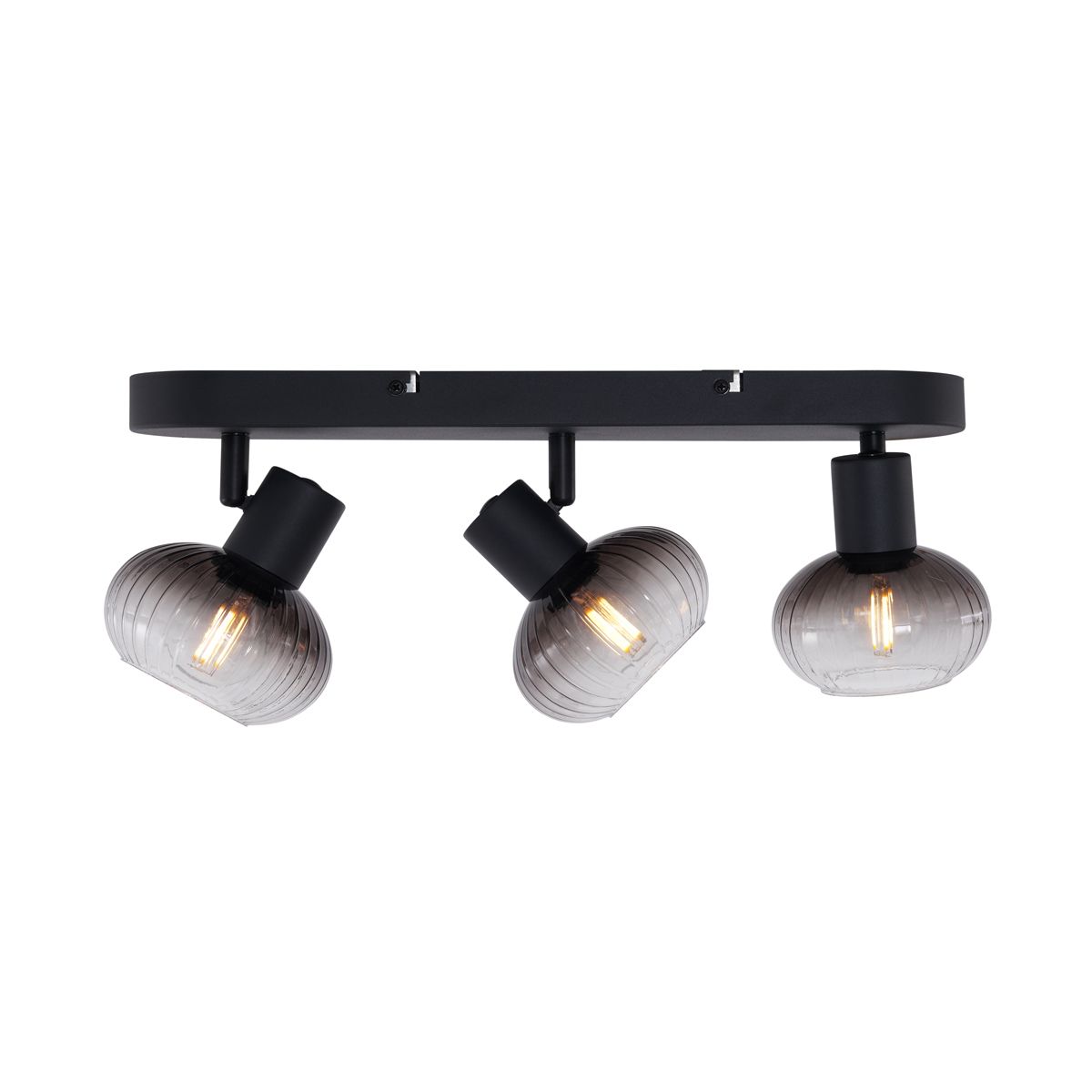 Afgeronde plafondspot zwart met smoke glas 3-lichts - Teddy