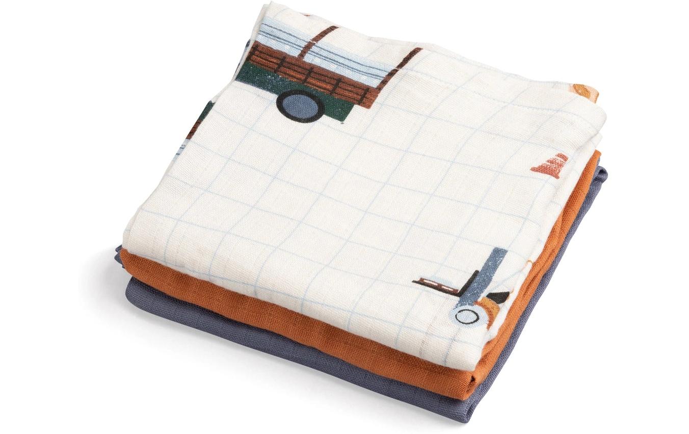 Mulltuch 3er Set Busy Builders 75 x 75 cmUltraweiche Spucktücher für Babys