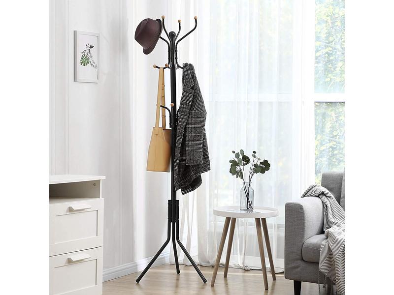 Songmics Garderobenständer 182 cm, Schwarz, Metall Kleiderständer mit 12 Haken