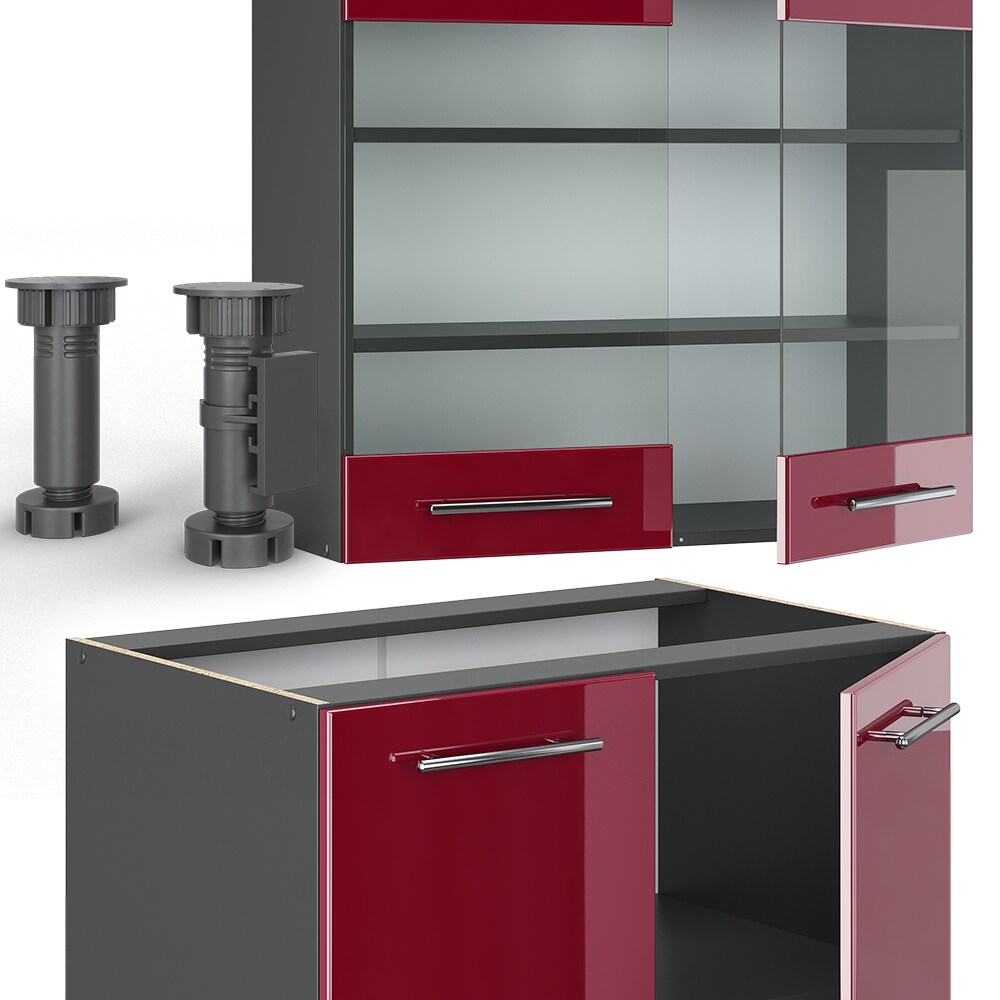 VICCO Küche Fame-Line Küchenzeile Küchenblock Einbauküche 240cm Bordeaux Hochglanz
