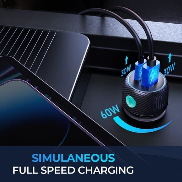 Joyroom Biloplader CCN01 60W Car Charger with Light Button USB-A USB-C