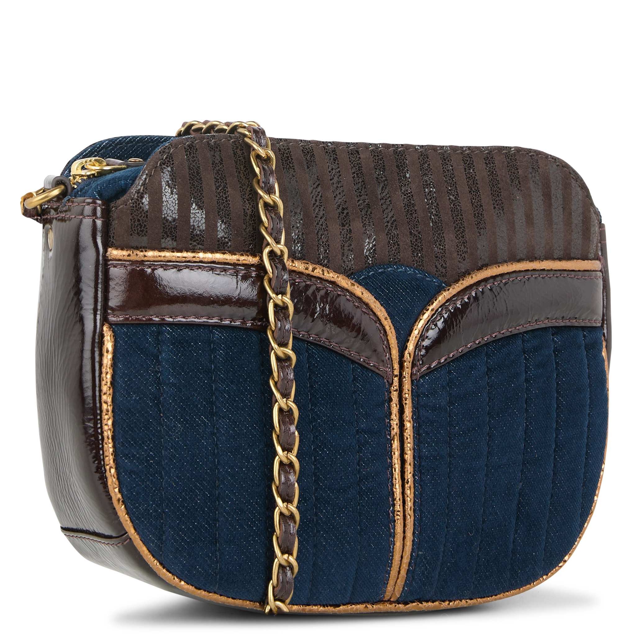 DIVINE - Sac bandoulière matelassé en coton et croûte de cuir mélangé | Bleu