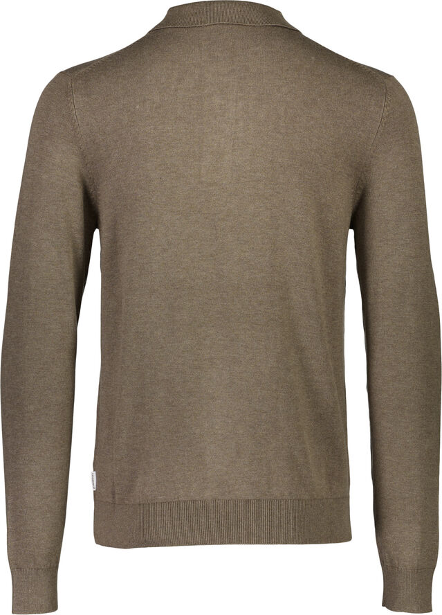 Lindbergh Long sleeve knitted poloshirt Dk sand mel