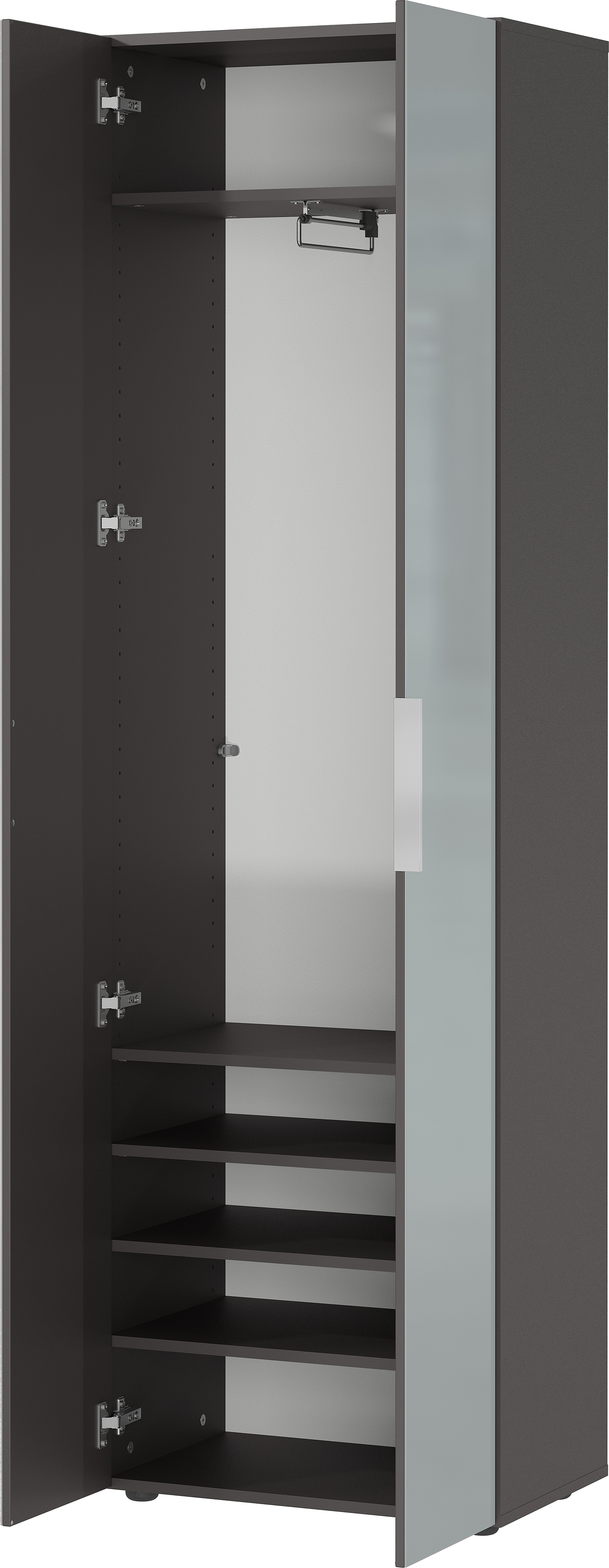 Garderobenschrank LEVIN 59 x 197 cm Glasfront Silbergrau/Graphit