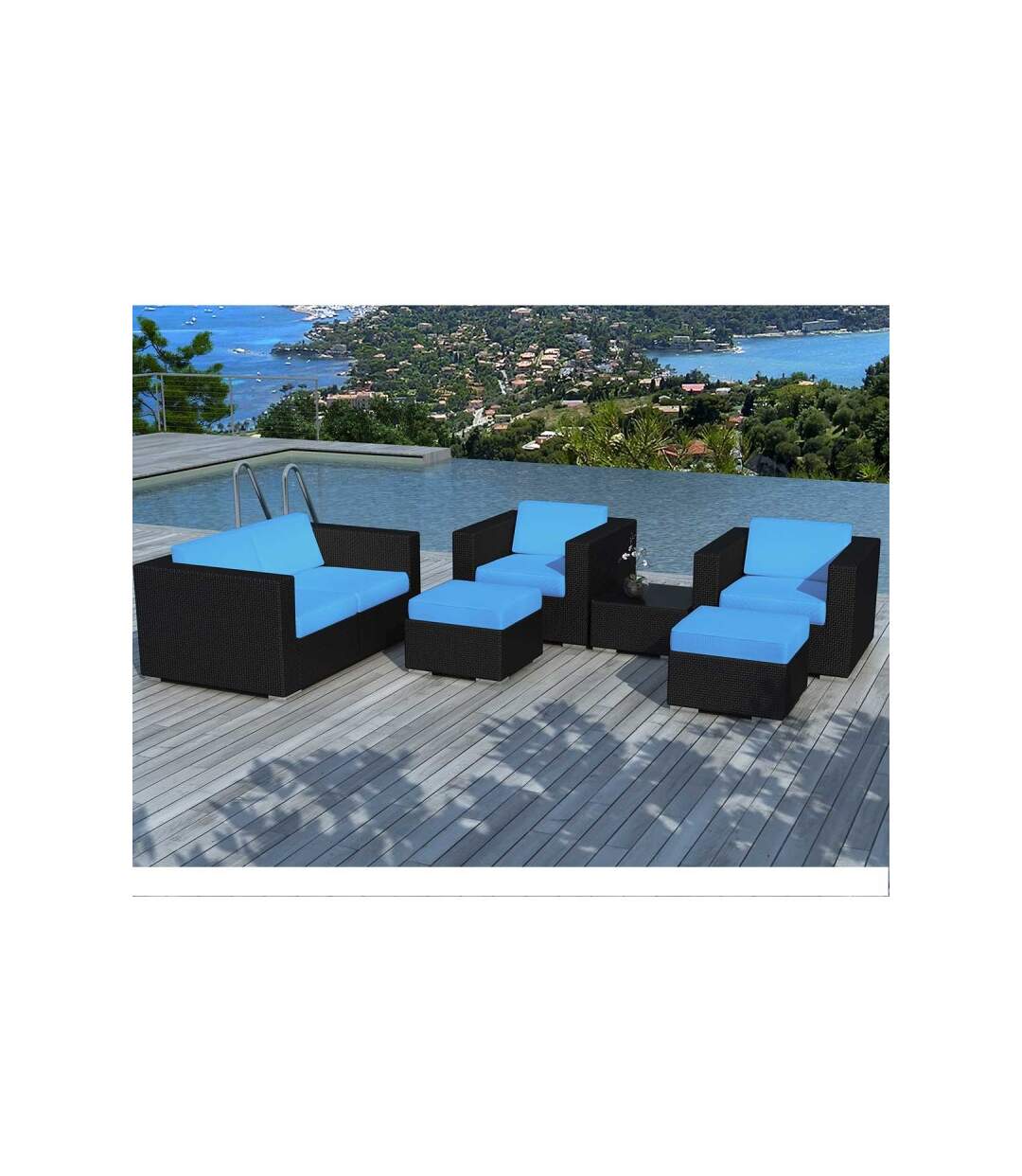 Paris Prix - Salon De Jardin En Résine Tressée portofino 82cm Turquoise & Noir