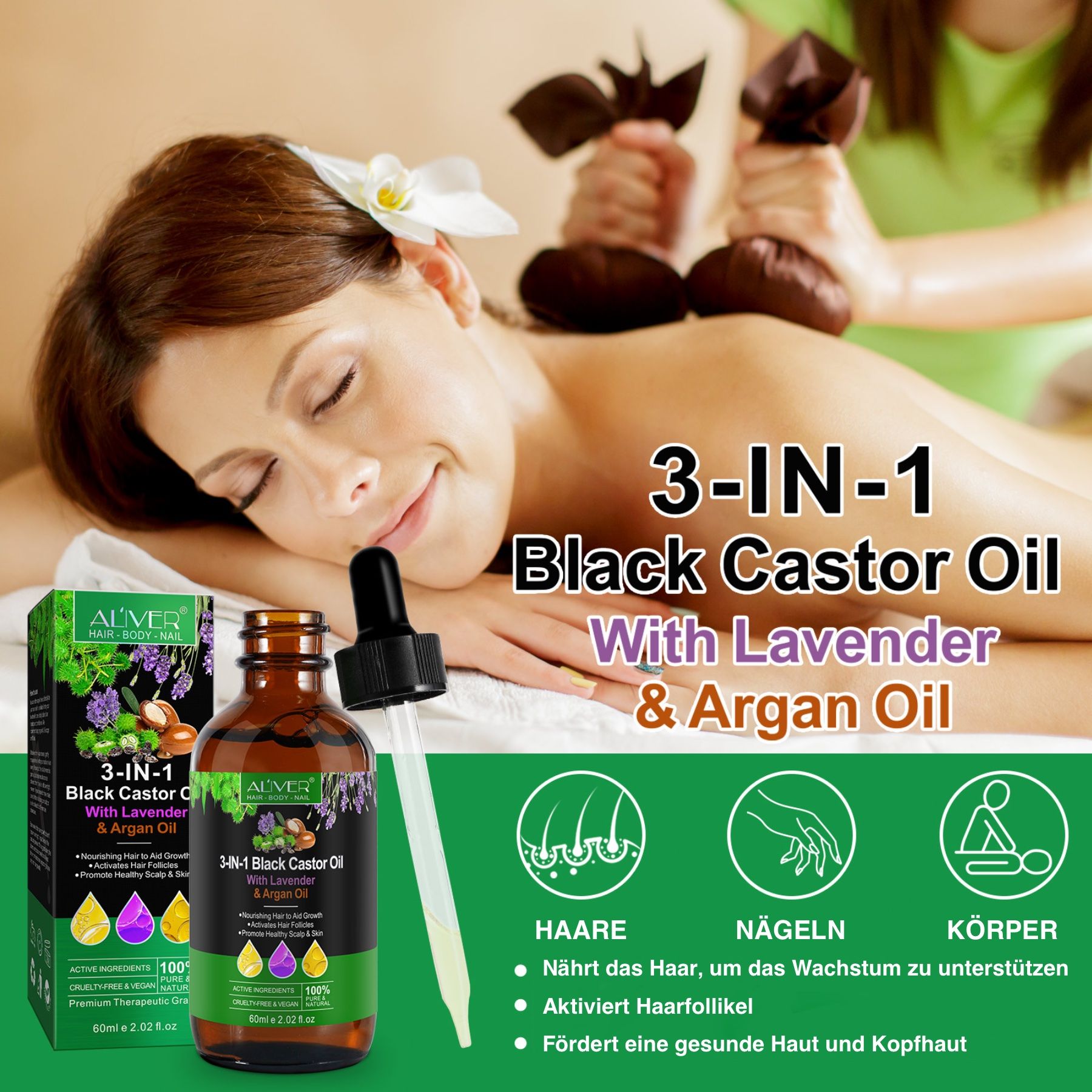 ALIVER 3-in-1 Rizinus Lavendel Argan  Haaröl