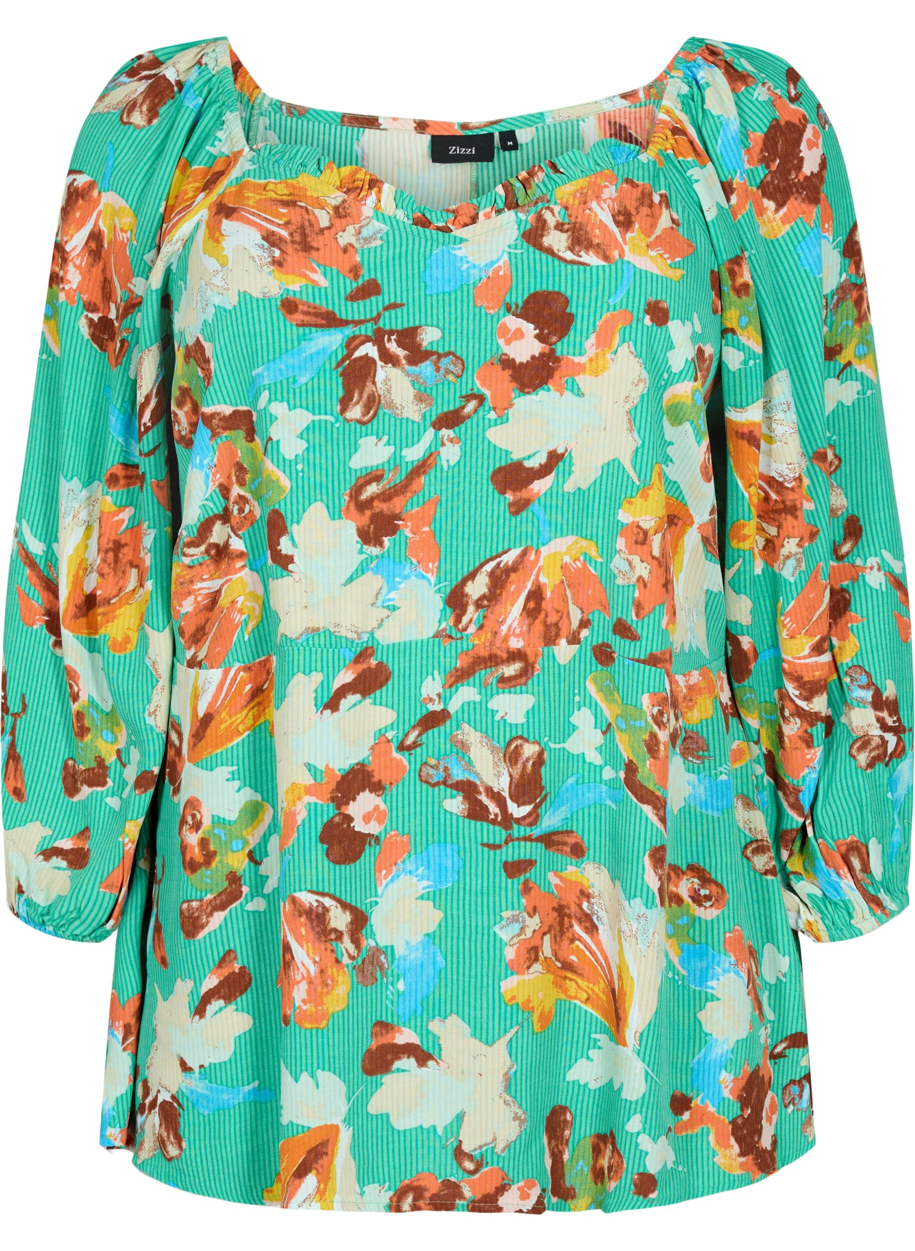Viskose bluse med print og 3/4 ærmer