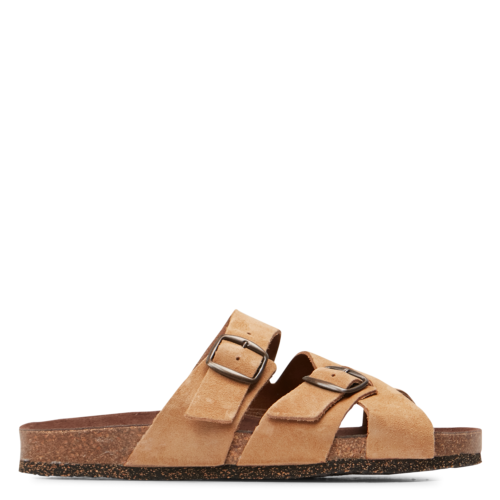 LOANN - Sandales plates en cuir velours | Beige