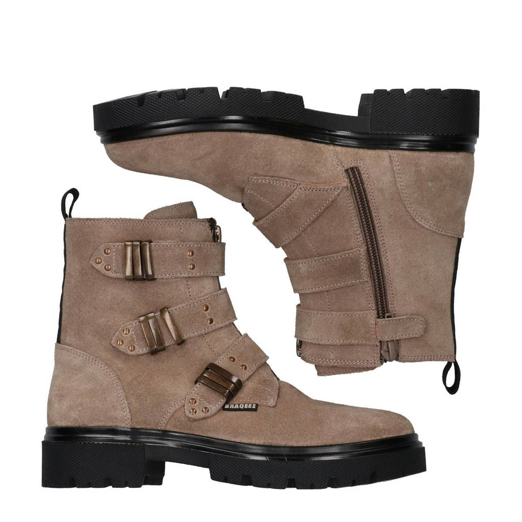 Braqeez suède bikerboots taupe