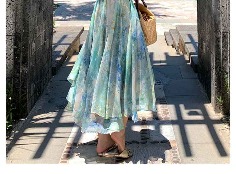 Moanum - Spaghettibandjes Tie Dye Maxi A-lijn Jurk