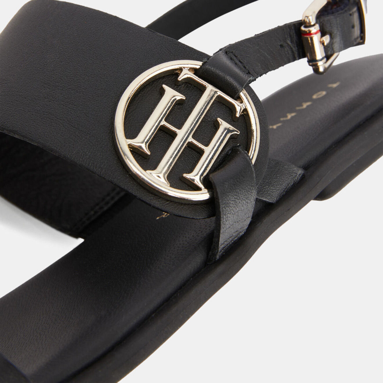 Tommy Hilfiger Sandales en Cuir Round Flat noires