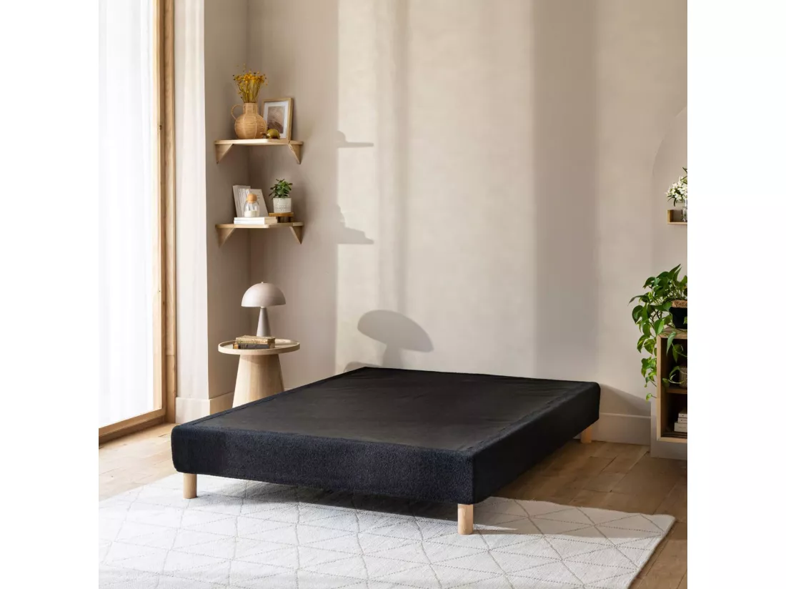 Cache-sommier bouclette intégral noir 160x200 - Boucletta