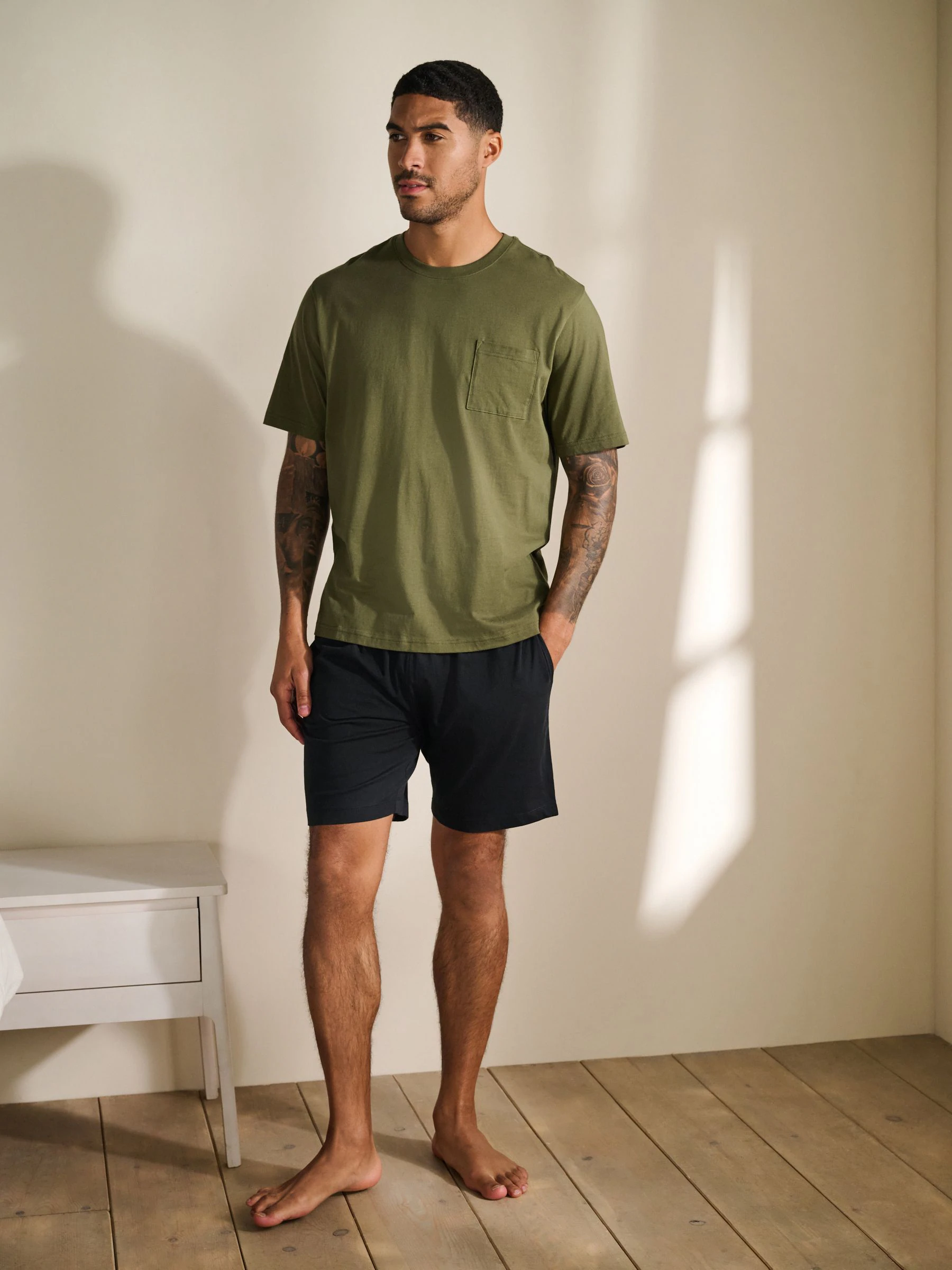 Naturel/Khaki Groen - Korte jersey pyjama's verpakking van 2