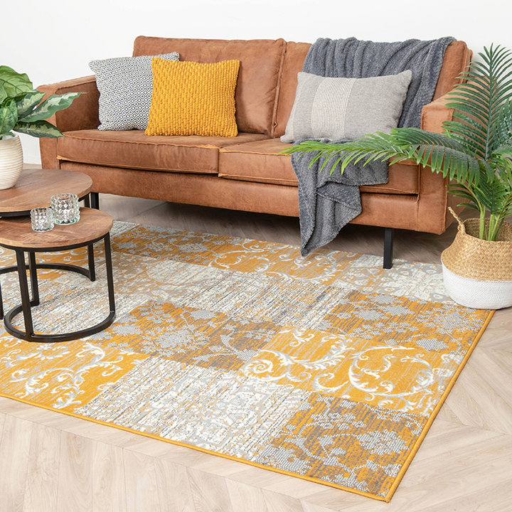 Patchwork vloerkleed - Famous Oker geel
