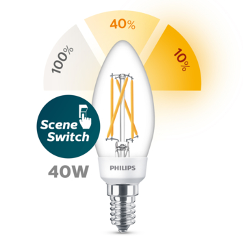 Philips LED kaars E14 40W sceneswitch filament helder