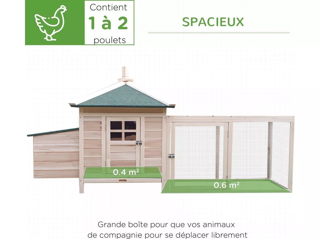Poulailler cottage multi-équipement perchoir rampe pondoir enclos tiroir à déjection 196L x 76l x 97H cm bois massif pin