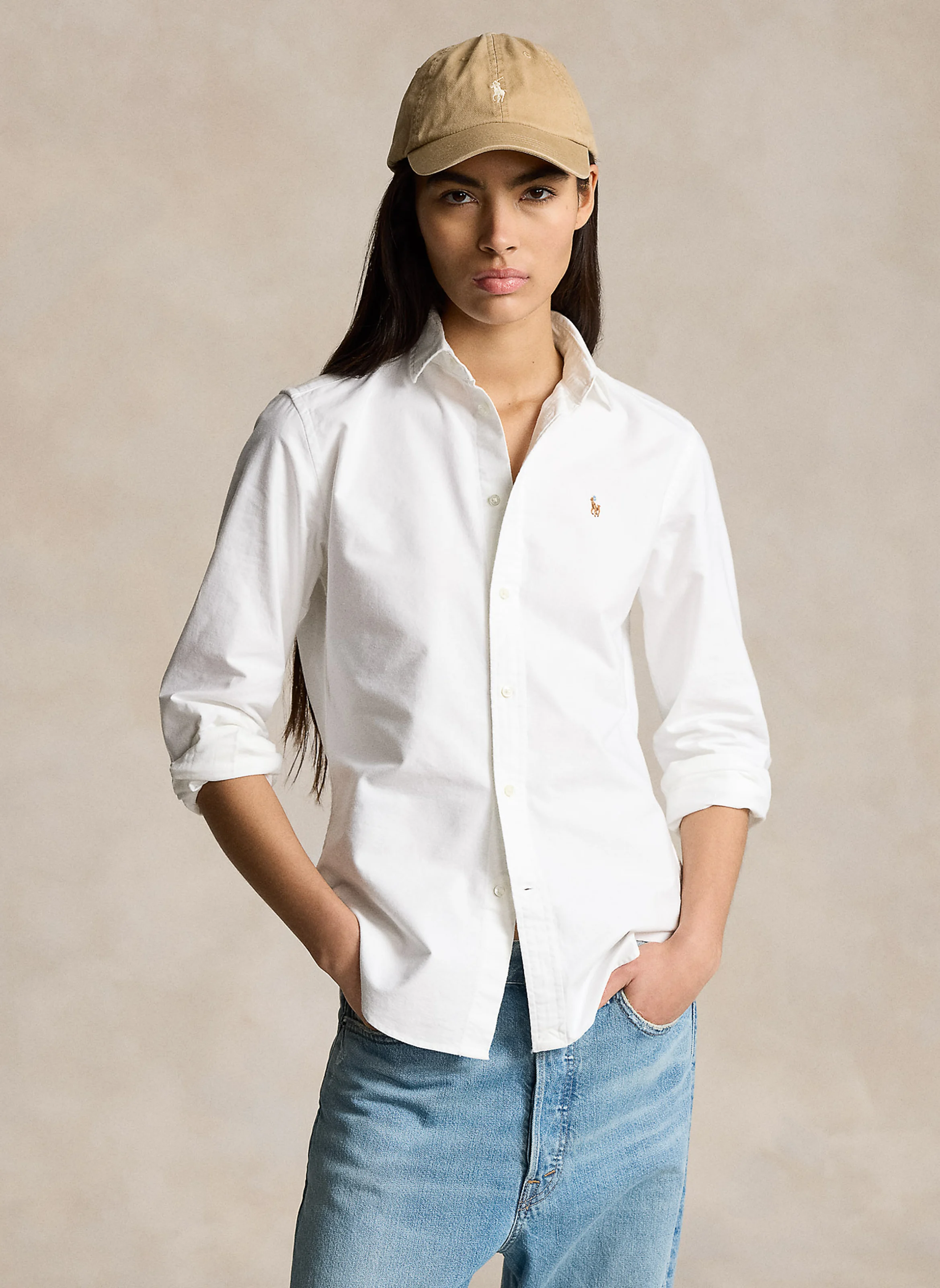 Chemise col classique rayée en coton | Blanc