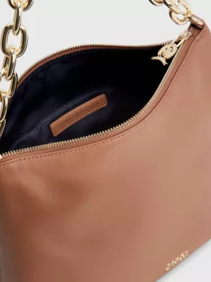 Bolsa de ombro de couro com alça de corrente