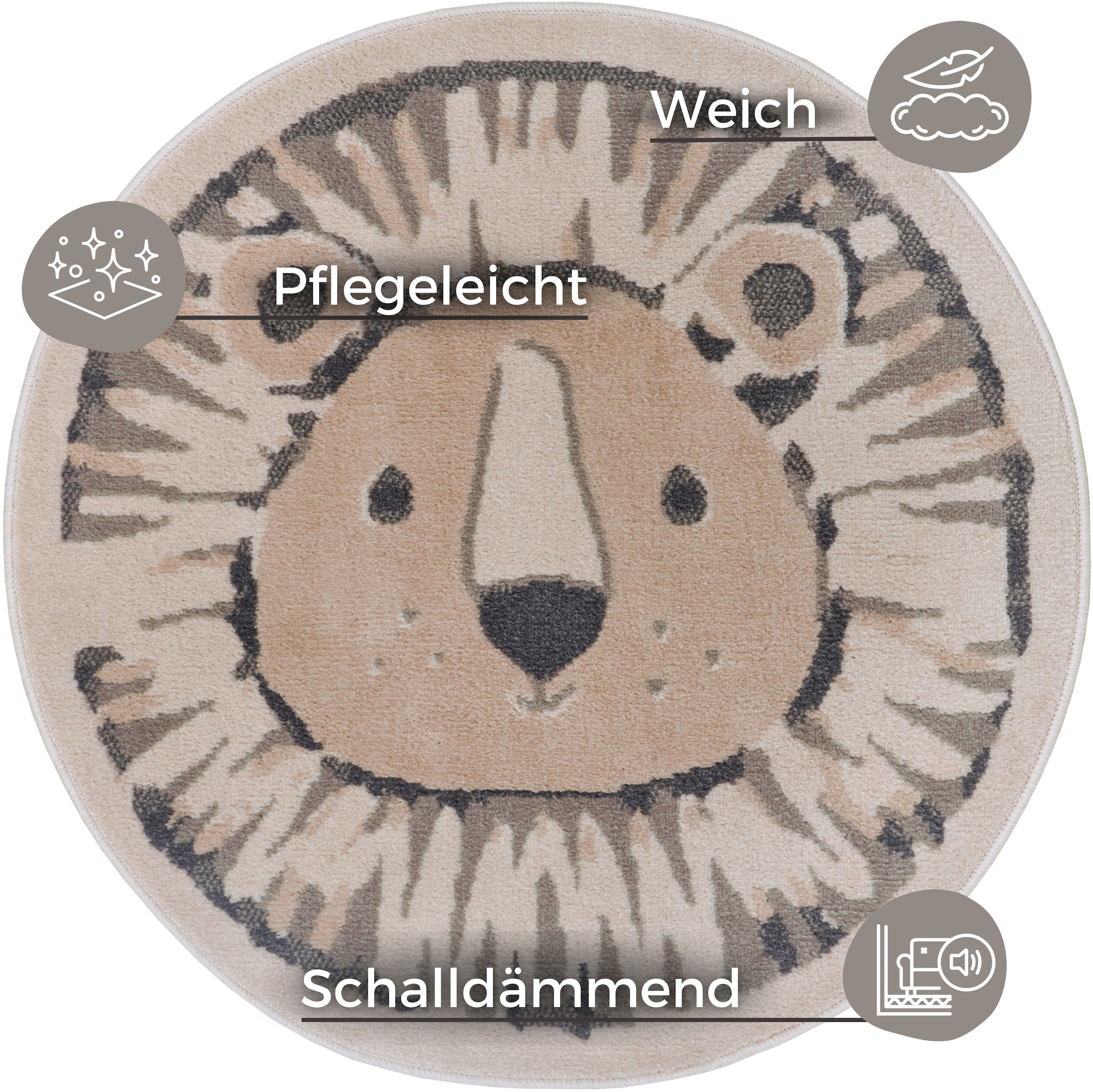 HANSE Home Kinderteppich »Adventures  Lion« rund 8 mm Höhe Spielteppich, fest, Kinderzimmer, Kurzflor, Spielunterlage