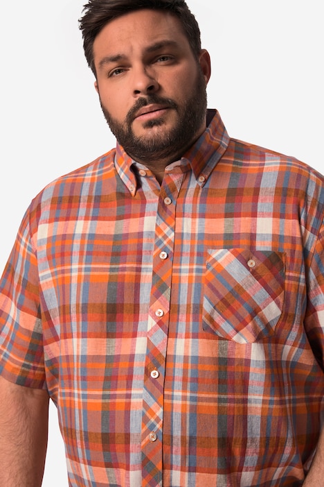 Boston Park Leinenmix-Karohemd, Halbarm, Streifen, Buttondown-Kragen, Comfort Fit, bis 8 XL