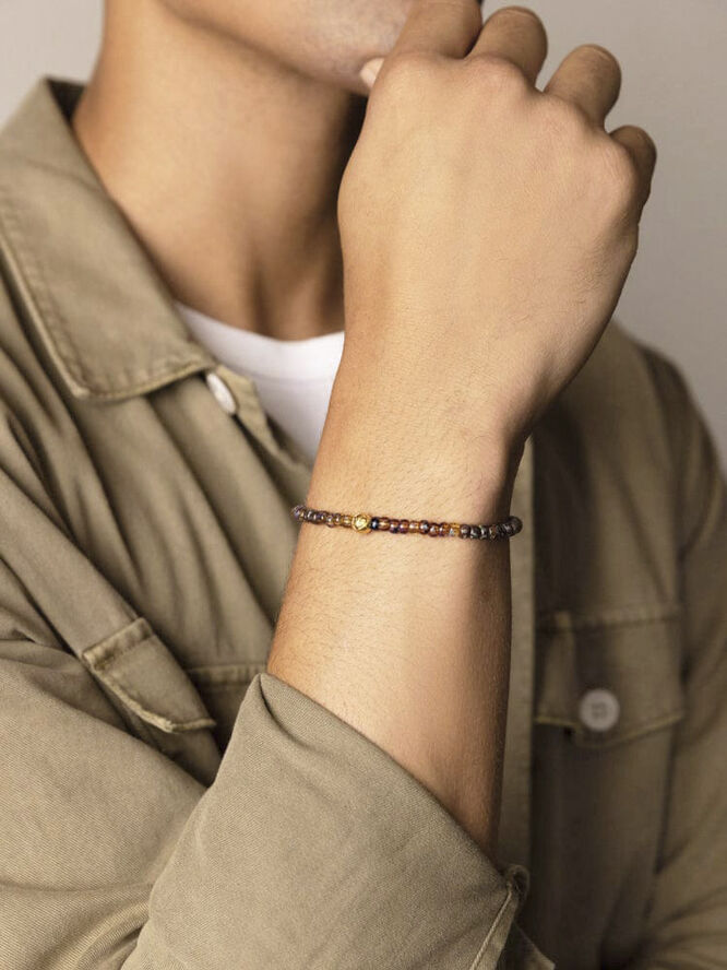 Nialaya Wristband with Amber Japanese Miyuki Beads Brown