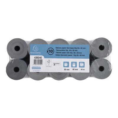 Exacompta - 10 Bobines thermiques - rouleaux caisses Safecontact - 80 x 60 x 12 mm - 1 pli - 44 m