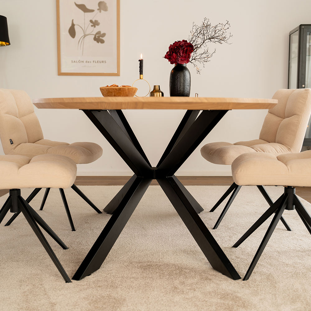 HOME DELUXE Esstisch Oval AVENTIS inkl. Sternfuß - 200 x 120 cm - versch. Farben - Fishbone Oak