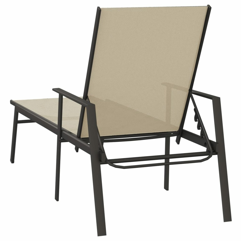 Transat chaise longue bain de soleil lit de jardin terrasse meuble d'extérieur acier et tissu textilène crème