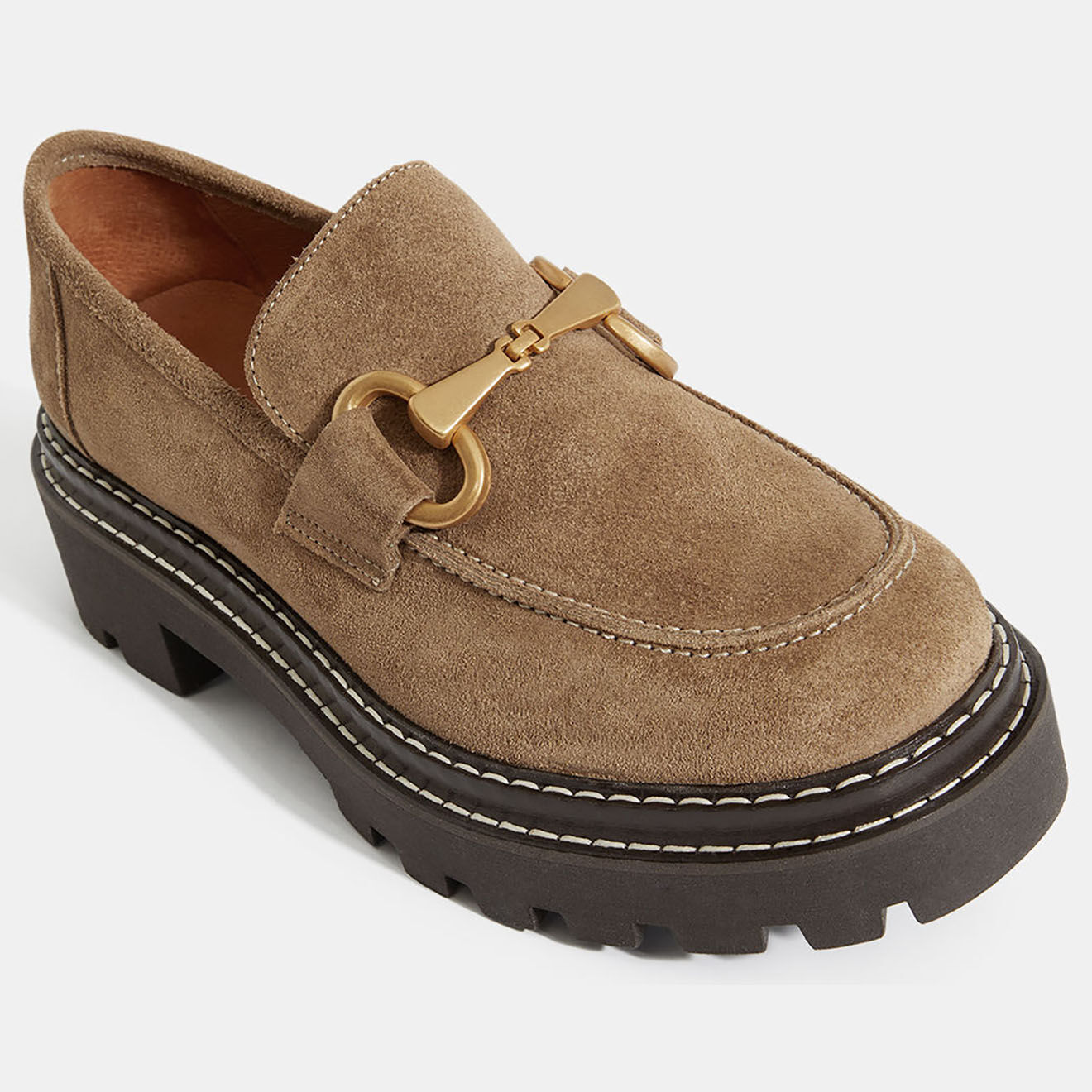 Galeries Lafayette Mocassins en Cuir marron taupe