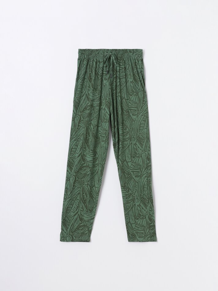Calças fluidas com amarração - Verde Grama