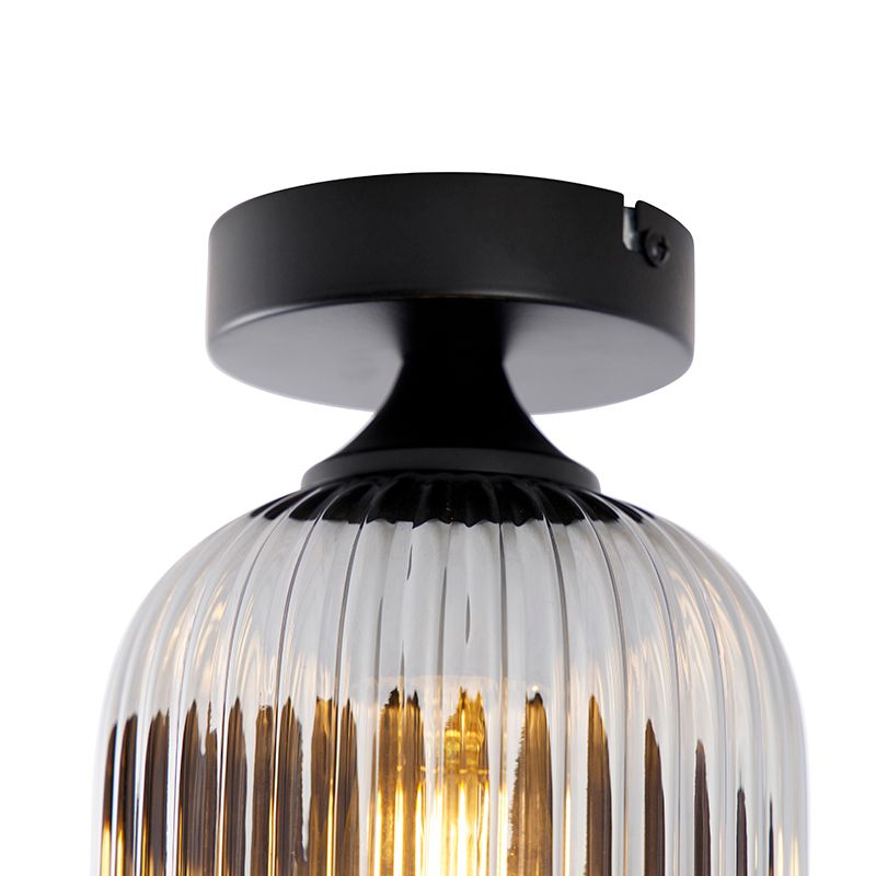 Art deco plafondlamp zwart met smoke glas - Banci