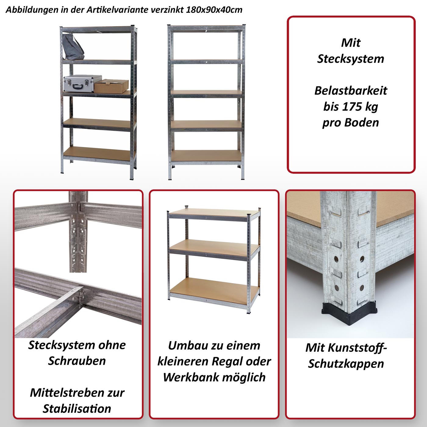 Schwerlastregal MCW-E33, Kellerregal Steckregal Lagerregal, 875kg Stahl 5 Böden ~ verzinkt 200x120x60cm