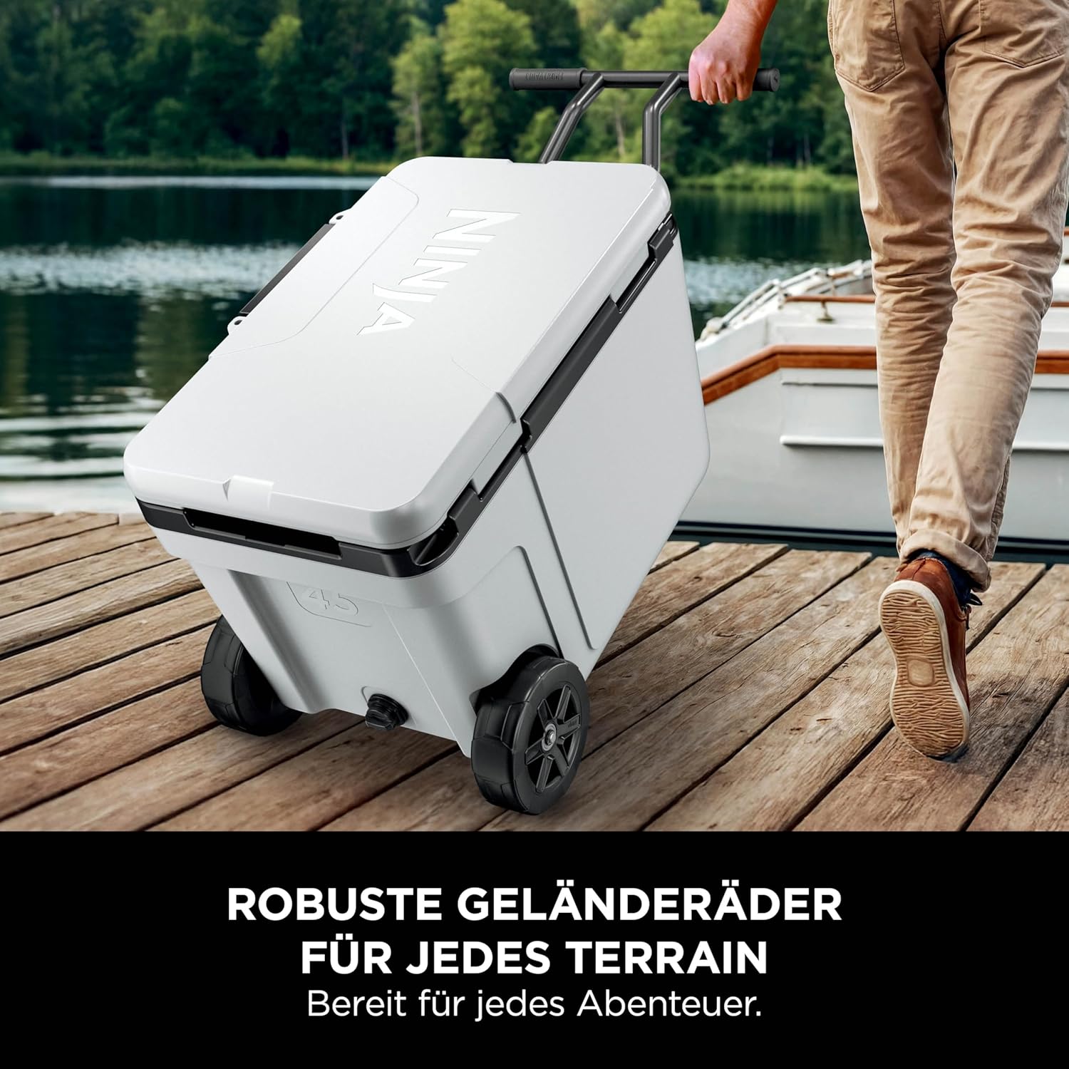 Ninja FrostVault Kühlbox mit Rollen und Isolierung, integrierter Dry Zone Schublade für Lagerung bei Kühlschranktemperatur, hält Eis tagelang, bietet Platz für bis zu 68 Dosen, Wolkenweiß, FB245EUWH