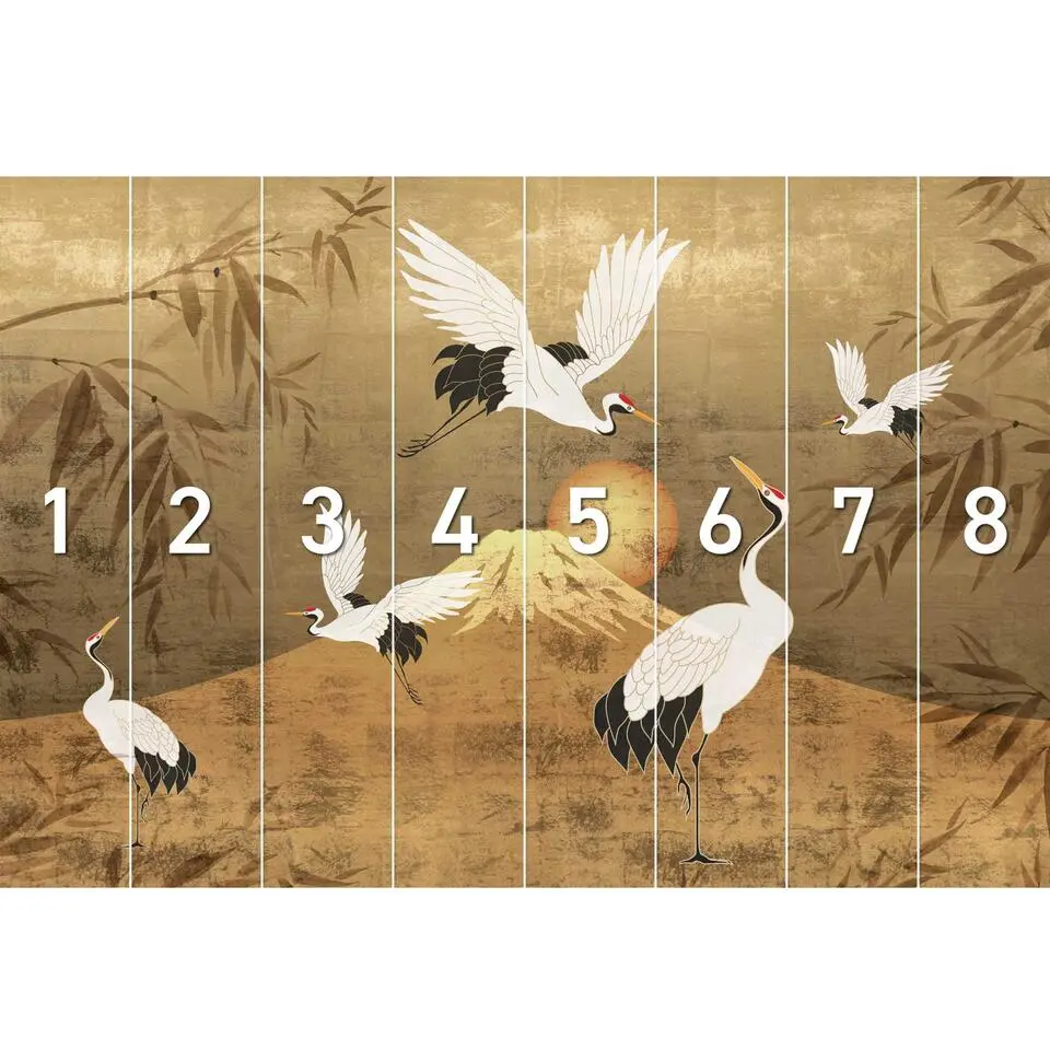 Fotobehang Kraanvogels - 260x384cm - Goudkleurig