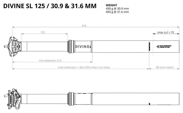 Tige de Selle Téléscopique Bike Yoke Divine SL (sans commande)