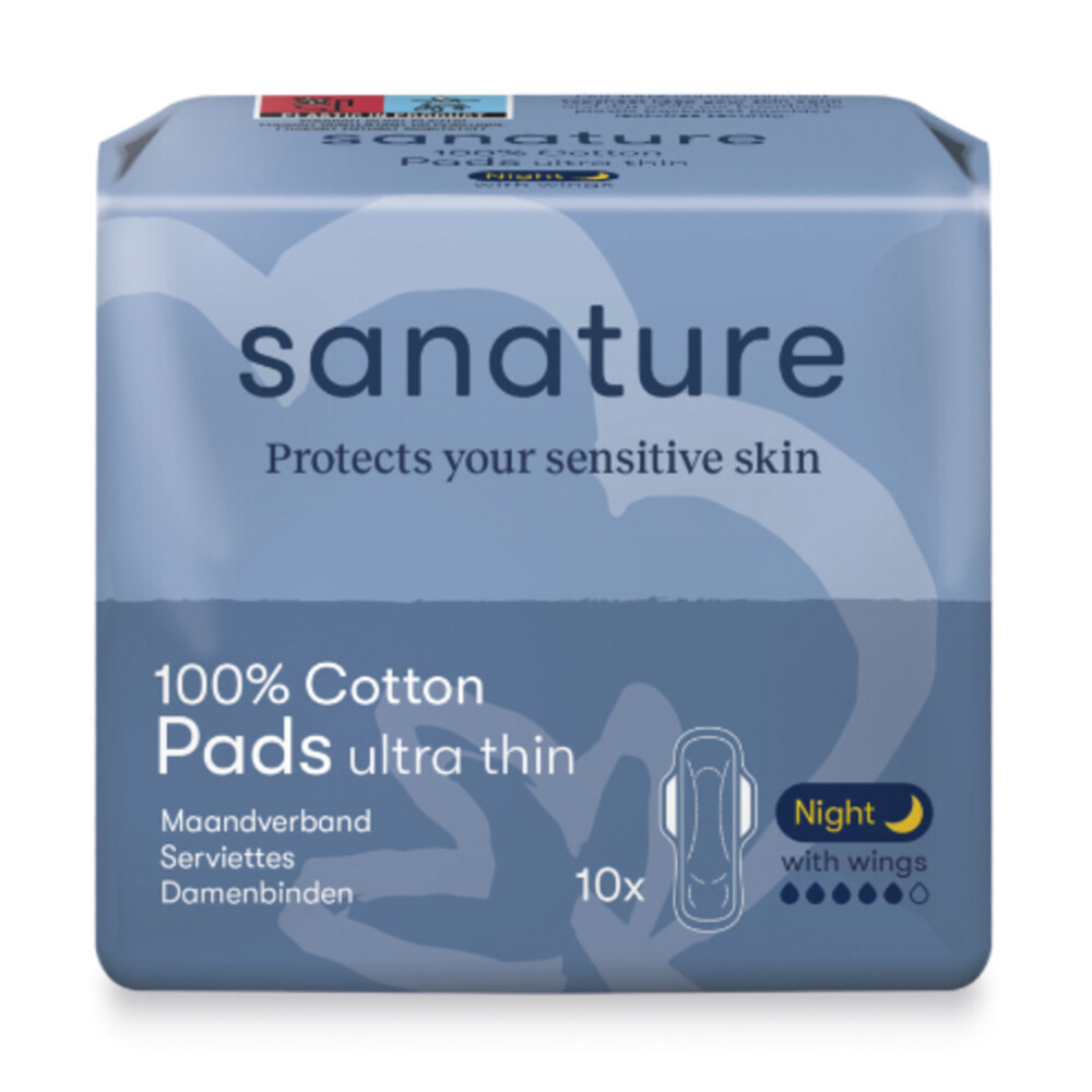 Sanature 100% Katoen Maandverband Ultra Night10 stuks