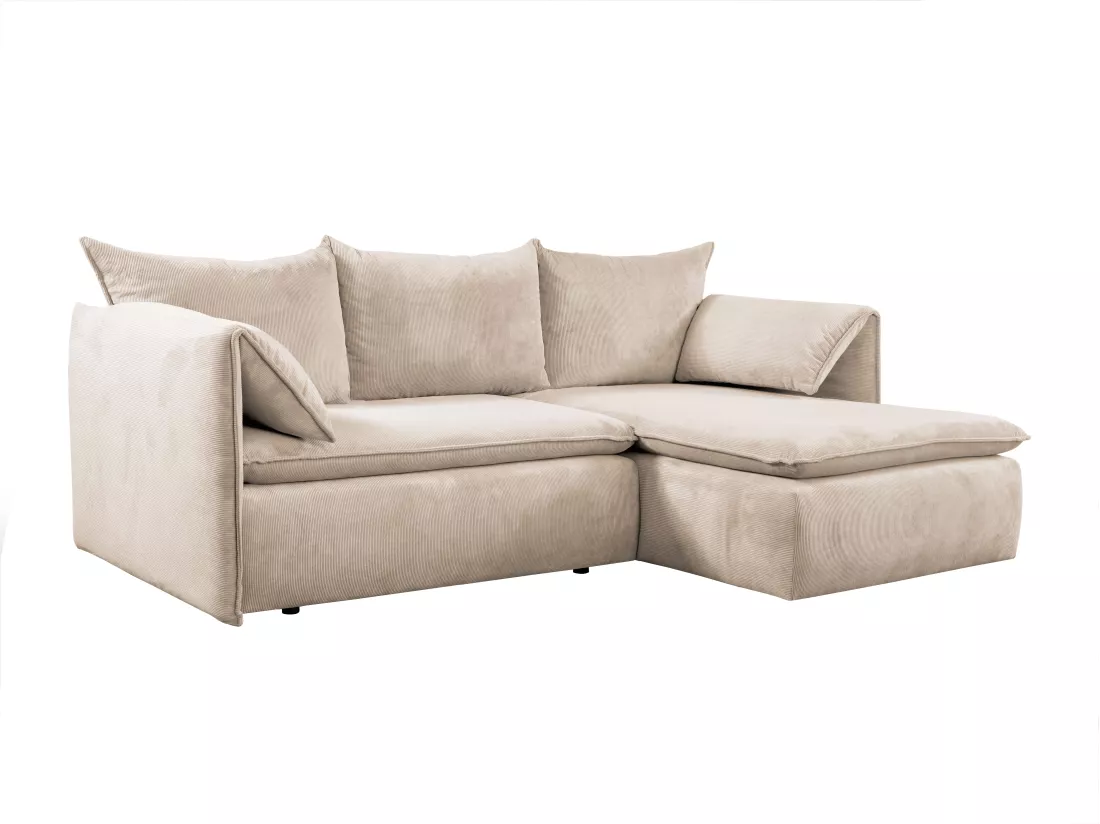 Canapé d'angle droit convertible en velours côtelé beige TEODORA