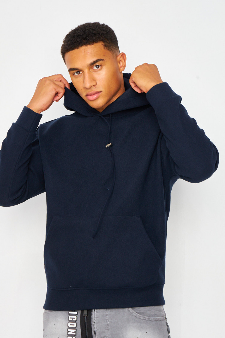 Sweat polaire bleu marine à capuche uni