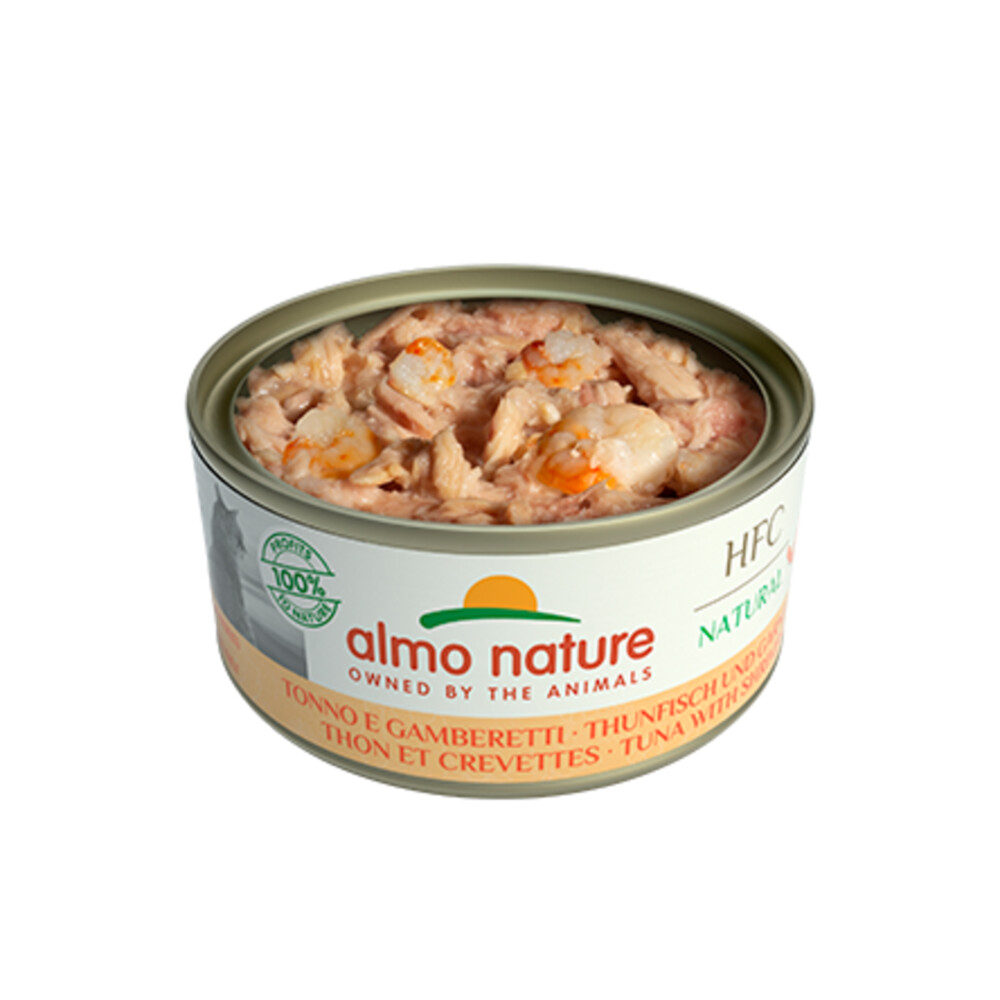 24x Almo Nature HFC Natural Kattenvoer Nat Blik Tonijn & Garnaal150 gr