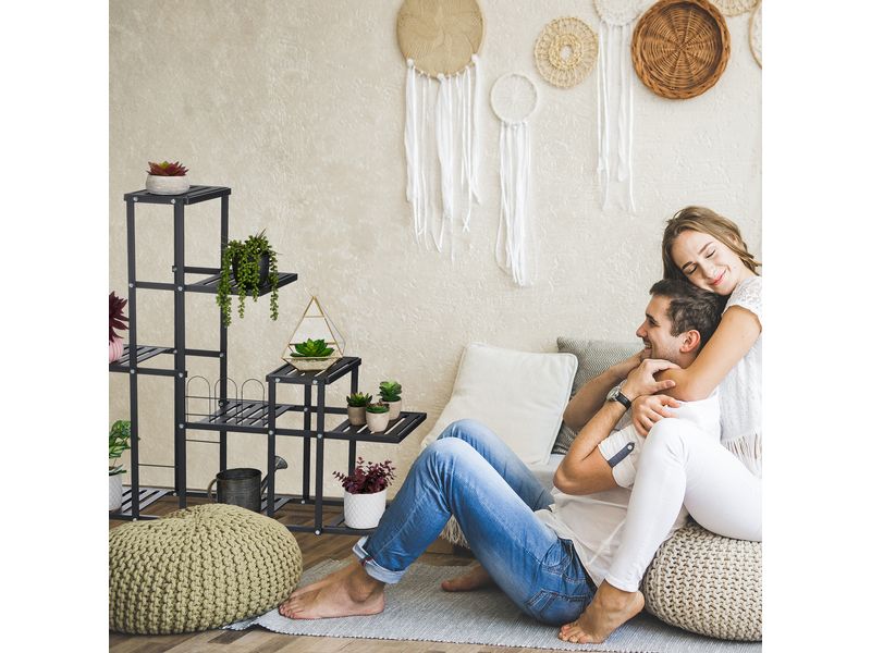 relaxdays Pflanzenständer mit Rollen 91.5 cm, Schwarz Pflanzenregal