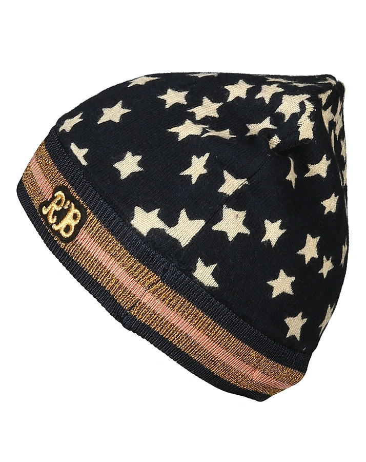 Strickmütze KLEINE STERNE mit Wolle in dunkelblau
