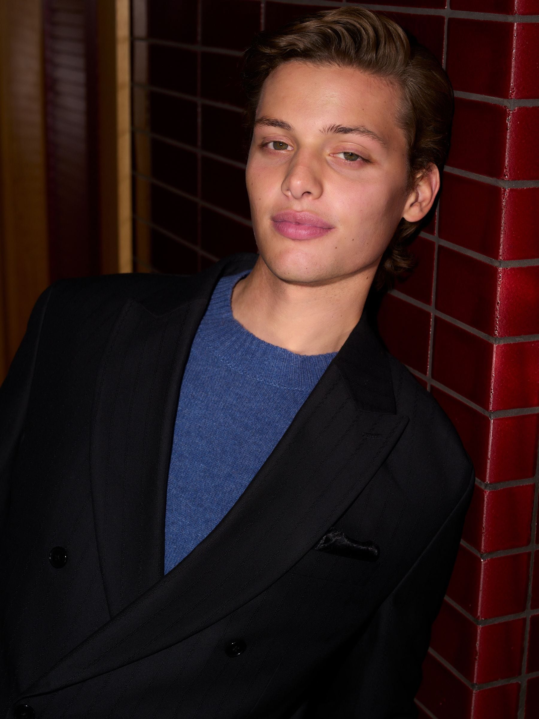 Zwart - Double Breasted Textured Stripe Tuxedo Suit Jacket