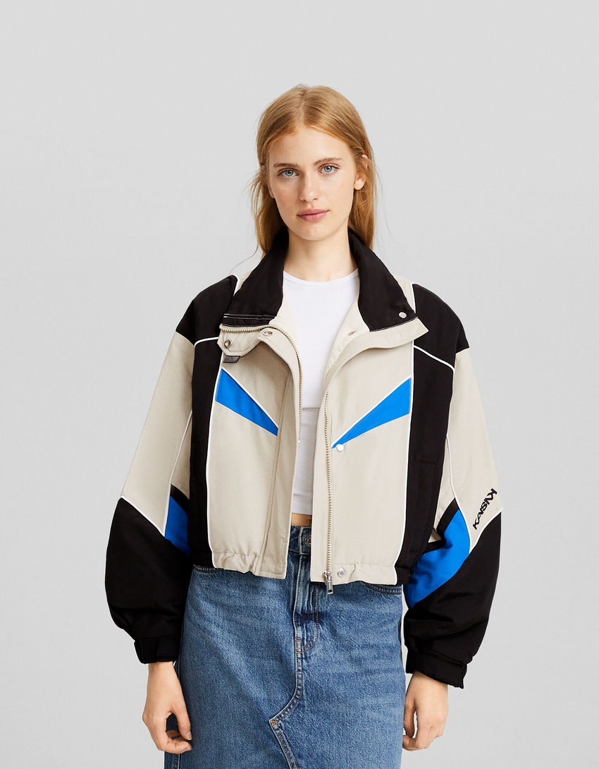 Jaqueta color block em mistura de nylon
