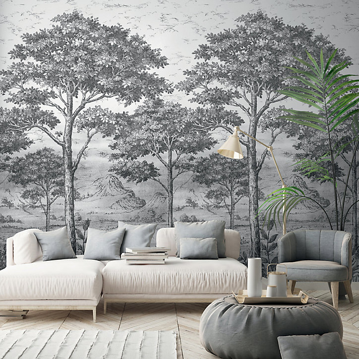 Papier peint panoramique Intissé GoodHome Turcoaz noir et blanc 280 x 159 cm