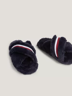 Pantufas de pele sintética com listras globais