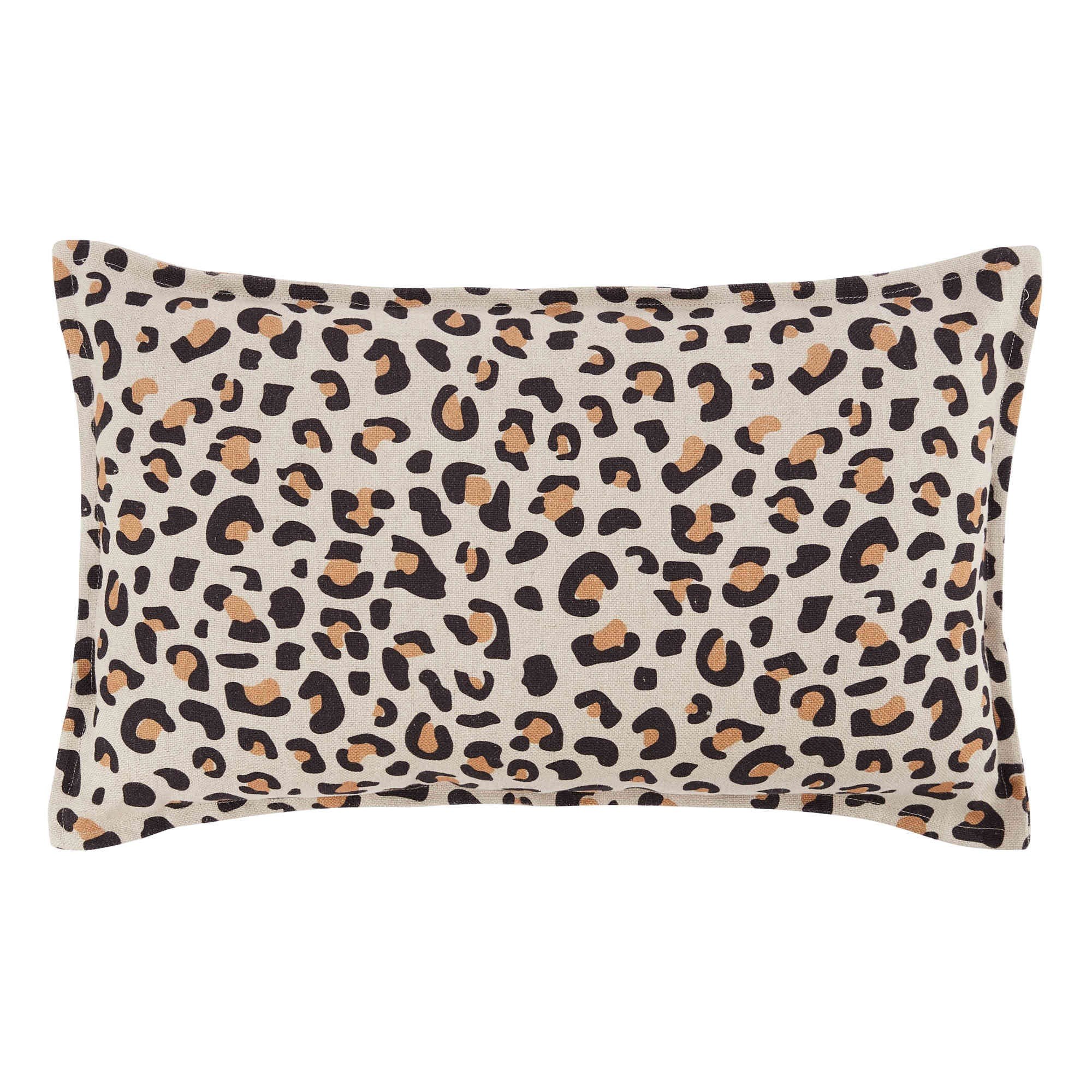 Housse de coussin imprimé léopard 50x50 en lin | Marron