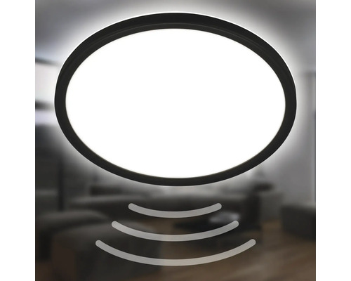 LED Sensor Plafondlamp IP44 18W 2400 lm 4000 K HxØ 3x29 cm Slank Zwart + Achtergrondverlichting