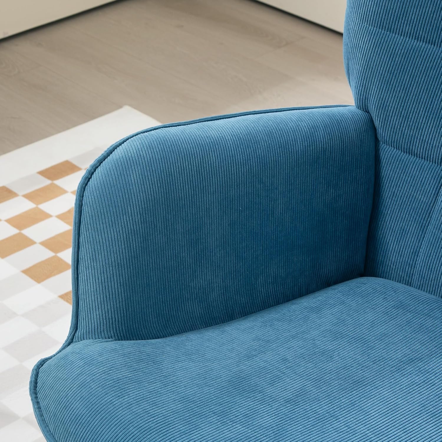 HOMCOM Ohrensessel mit Hocker Sessel Loungesessel mit Cord-Optik, Modern Relaxsessel, Armlehnensessel Lesesessel für Wohnzimmer, Schlafzimmer, Blau