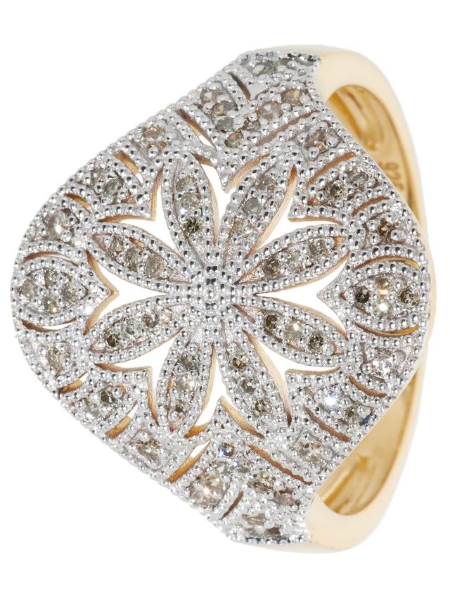 Cocktail-Ring, Diamanten, Sterling Silber 925, vergoldet